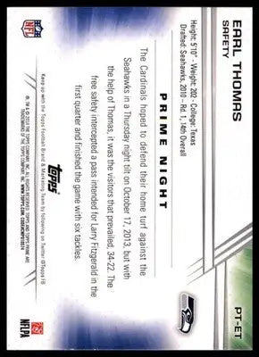 2014 Topps Prime - Prime Timers Earl Thomas PT-ET Seattle Seahawks NM - Football Card Single