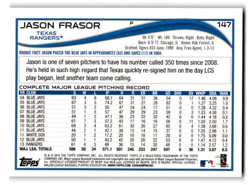 2014 Topps Red Foil #147 Jason Frasor NM-MT Rangers ID:70894 - Baseball Card Single