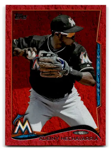 Original gloss 2014 Topps Red Foil Adeiny Hechavarria baseball card Marlins ID 70763