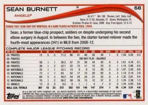 2014 Topps Red Foil #68 Sean Burnett NM-MT Angels ID:9169 - Baseball Card Single