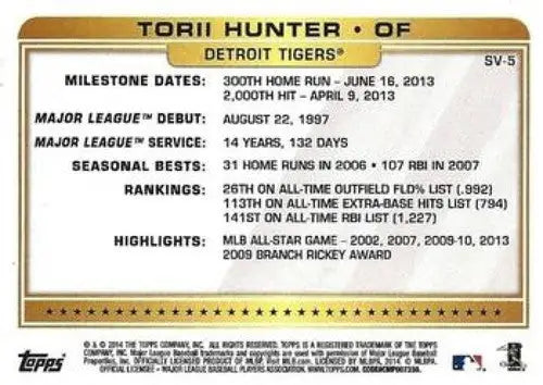 2014 Topps Super Veterans #SV-5 Torii Hunter NM-MT Tigers ID:5672 - Baseball Card Single