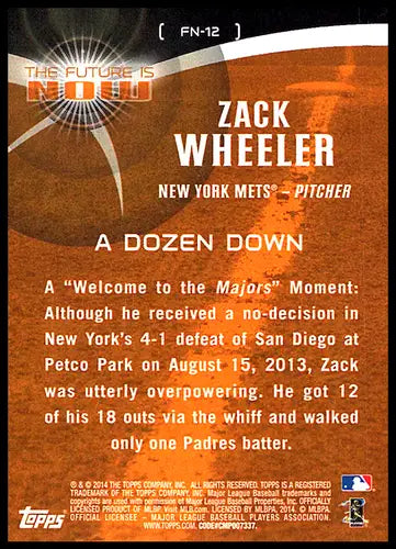 2014 Topps The Future Is Now #FN-12 Zack Wheeler NM-MT Mets ID:73310 - Baseball Card Single