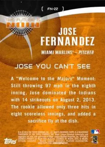 Original gloss baseball card of Jose Fernandez FN-22 Jose Fernandez Marlins 2014 Topps