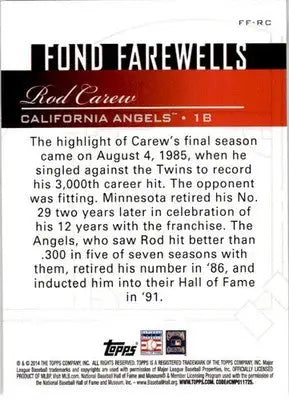 2014 Topps Update #FF-RC Rod Carew Fond Farewells - Baseball Card Single