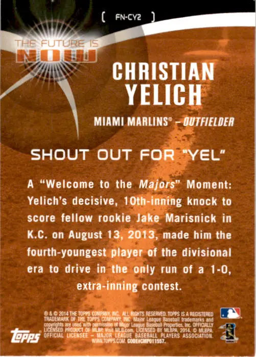 2014 Topps Update #FN-CY2 Christian Yelich The Future is Now - Baseball Card Single