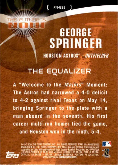 2014 Topps Update #FN-GS2 George Springer The Future is Now - Baseball Card Single