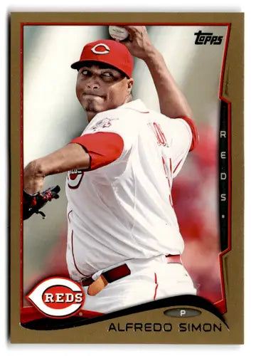 Alfredo Simon baseball card from 2014 Topps Update Gold series, Reds player collectible