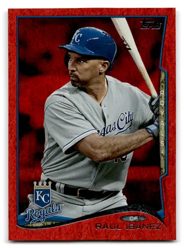 Baseball card featuring Raul Ibanez in Kansas City Royals uniform from 2014 Topps Update Red Hot Foil