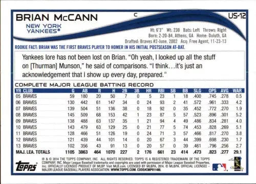 2014 Topps Update #US-12 Brian McCann NM-MT Yankees ID:72637 - Baseball Card Single