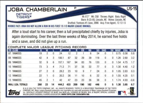 2014 Topps Update Joba Chamberlain baseball card with original gloss Tigers ID 24326