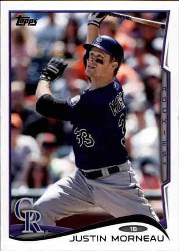2014 Topps Update Justin Morneau baseball card with original gloss featuring Rockies ID 22215