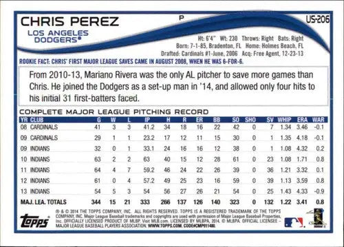 2014 Topps Update #US-206 Chris Perez NM-MT Dodgers ID:18974 - Baseball Card Single