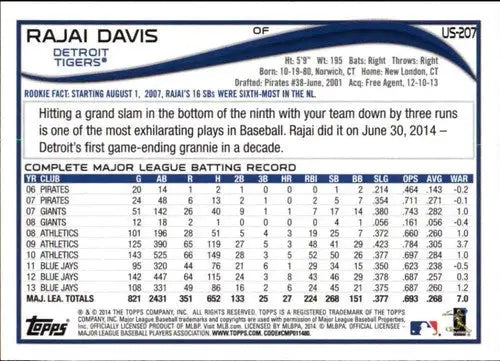 Original gloss 2014 Topps Update Rajai Davis baseball card Tigers ID 71825