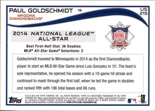 2014 Topps Update #US-215 Paul Goldschmidt NM-MT Diamondbacks ID:72048 - Baseball Card Single