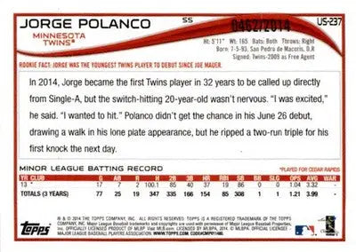 2014 Topps Update #US-237 Jorge Polanco Gold #/2014 - Baseball Card Single