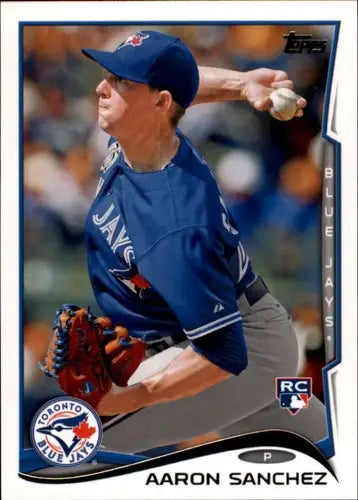Aaron Sanchez baseball card from 2014 Topps Update featuring rookie Blue Jays design