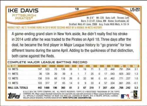 2014 Topps Update Ike Davis baseball card with original gloss featuring Ike Davis Pirates