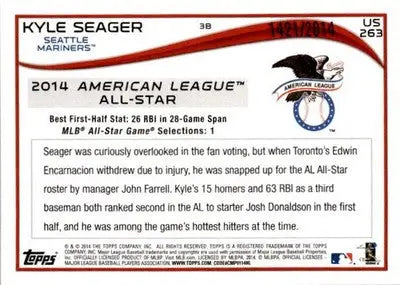 2014 Topps Update #US-263 Kyle Seager Gold #/2014 - Baseball Card Single