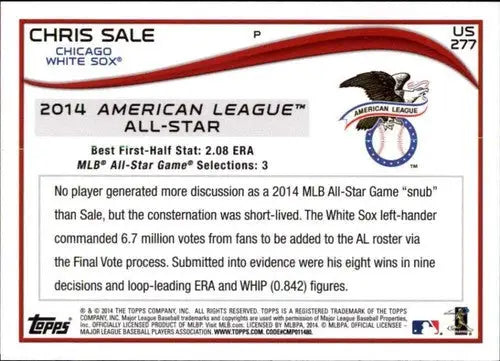 2014 Topps Update #US-277 Chris Sale NM-MT White Sox ID:73097 - Baseball Card Single