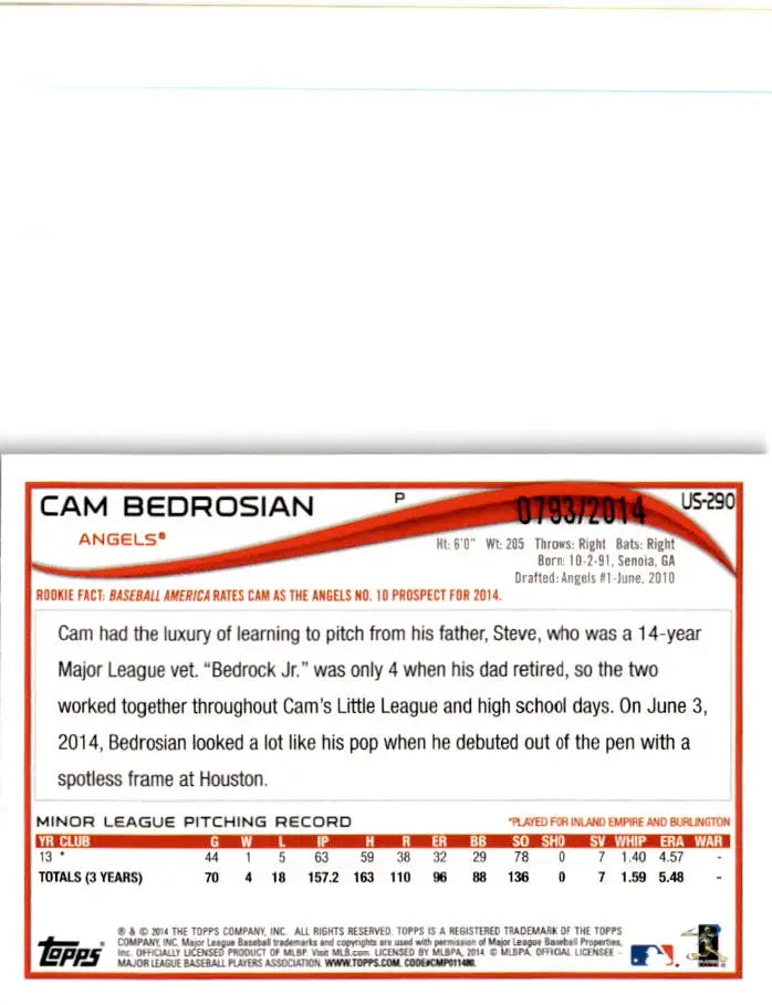 2014 Topps Update #US-290 Cam Bedrosian Gold 0793/2014 - Baseball Card Single