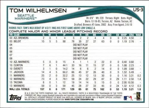 2014 Topps Update #US-3 Tom Wilhelmsen NM-MT Mariners ID:18851 - Baseball Card Single