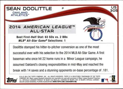 2014 Topps Update Sean Doolittle baseball card with original gloss Athletics NM-MT