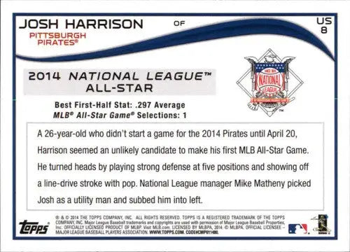 2014 Topps Update #US-8 Josh Harrison NM-MT Pirates ID:21874 - Baseball Card Single