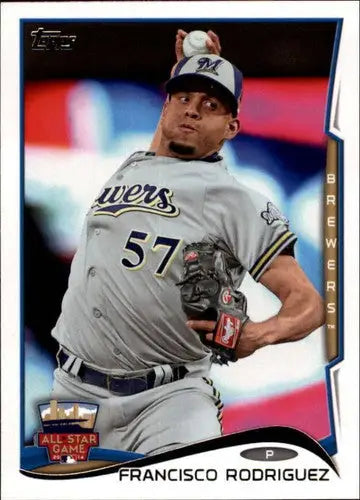 Original gloss Baseball card of Francisco Rodriguez from 2014 Topps Update Brewers ID 22274