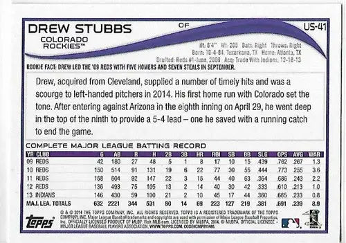 2014 Topps Update Wal-Mart Blue Border #US-41 Drew Stubbs NM-MT Rockies ID:5339 - Baseball Card Single