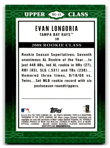 2014 Topps Upper Class #UC-15 Evan Longoria NM-MT Rays ID:72370 - Baseball Card Single