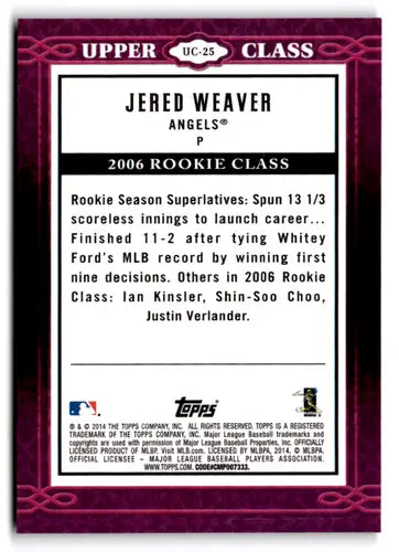 2014 Topps Upper Class #UC-25 Jered Weaver NM-MT Angels ID:73323 - Baseball Card Single