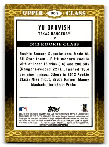 2014 Topps Upper Class #UC-3 Yu Darvish NM-MT Rangers ID:70834 - Baseball Card Single