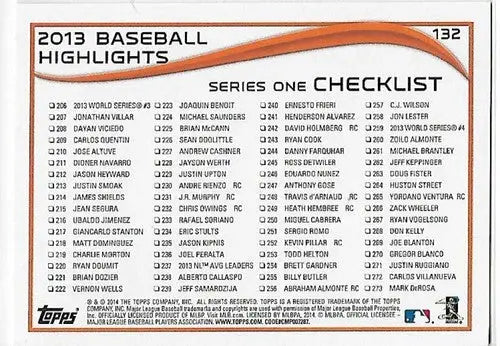 Baseball card checklist featuring 2014 Topps Yellow Henderson Alvarez Marlins with original gloss