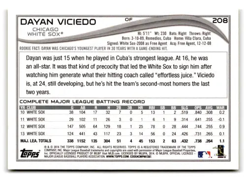 2014 Topps Yellow Dayan Viciedo White Sox baseball card front side image