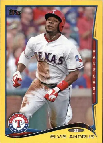 2014 Topps Yellow Elvis Andrus baseball card with original gloss Rangers NM-MT