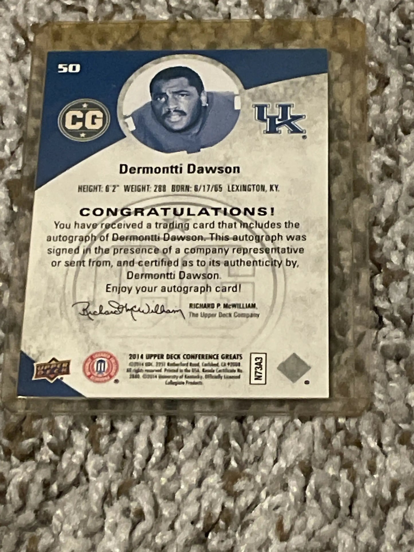 Autographed baseball card of University of Kentucky player in blue design, trading cards