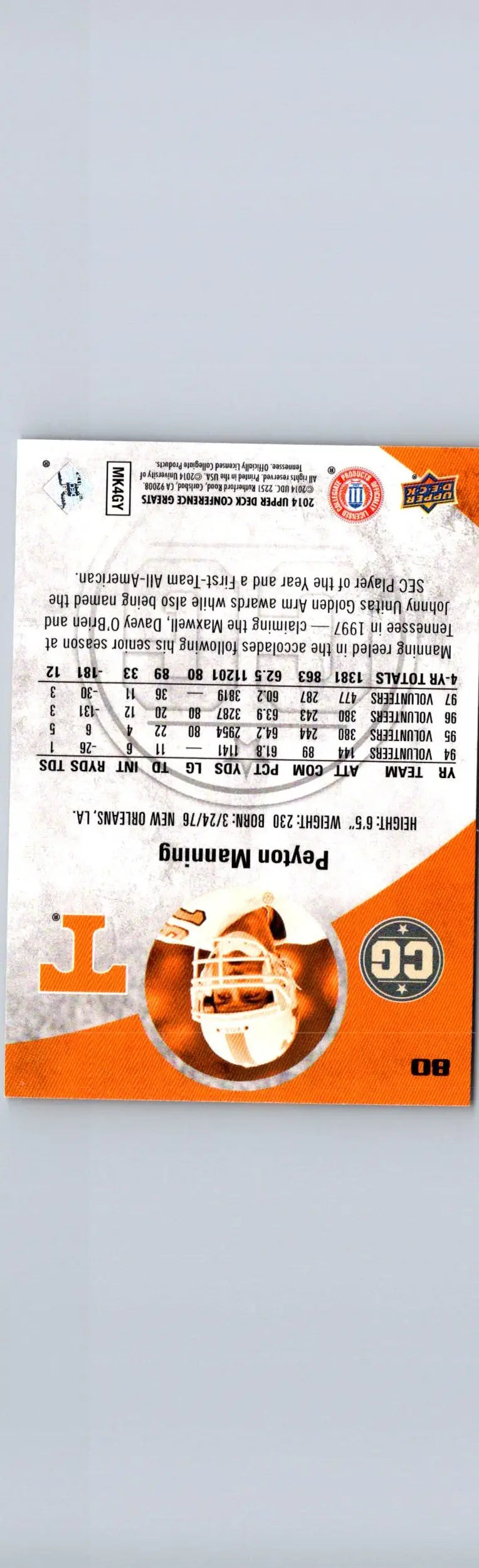 2014 Upper Deck Conference Greats #80 Peyton Manning Pewter - Football Card Single