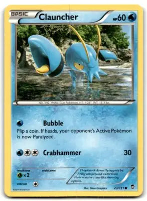 Furious Fists Clauncher Pokémon card with text-align center display from 2014 XY series