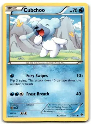 Furious Fists Cubchoo Pokémon card displayed with text-align center in 2014 XY set
