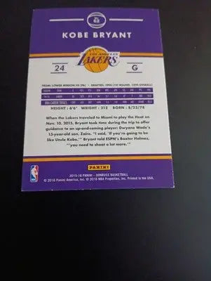 2015-16 Panini Donruss - Kobe Bryant #62. Los Angeles Lakers. NRMT+ - Basketball Card Single