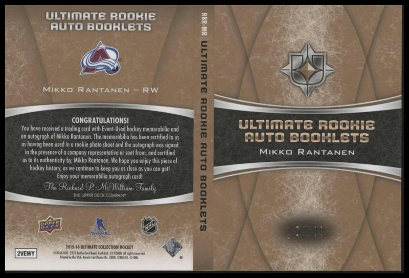 2015-16 Ultimate Collection Mikko Rantanen Rookie Auto Booklet /99 Avalanche - Hockey Card Single
