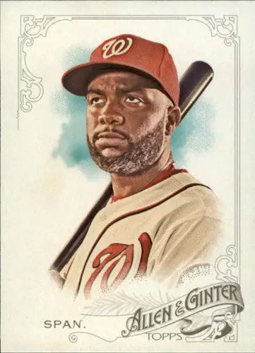 Baseball card of Denard Span with original gloss, NM-MT grade from 2015 Allen and Ginter