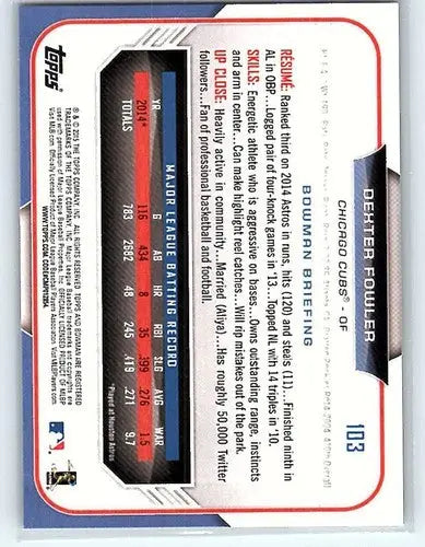 Baseball card back featuring Dexter Fowler with original gloss in NM-MT condition