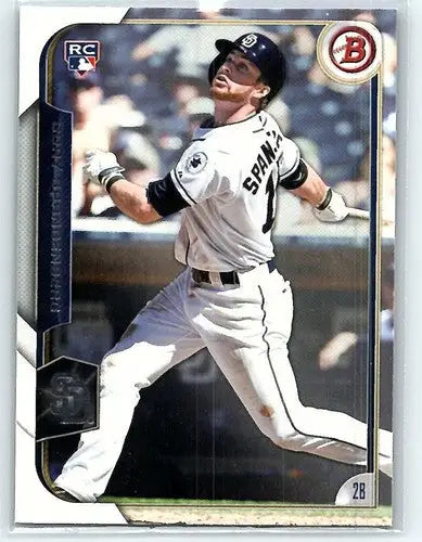 Original gloss baseball trading card of Cory Spangenberg rookie Padres from 2015 Bowman