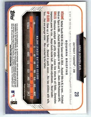 Original gloss 2015 Bowman Ian Kinsler NM-MT Tigers baseball card image