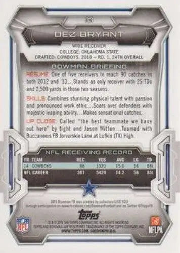 Dez Bryant football card with original gloss from 2015 Bowman NM-MT Cowboys