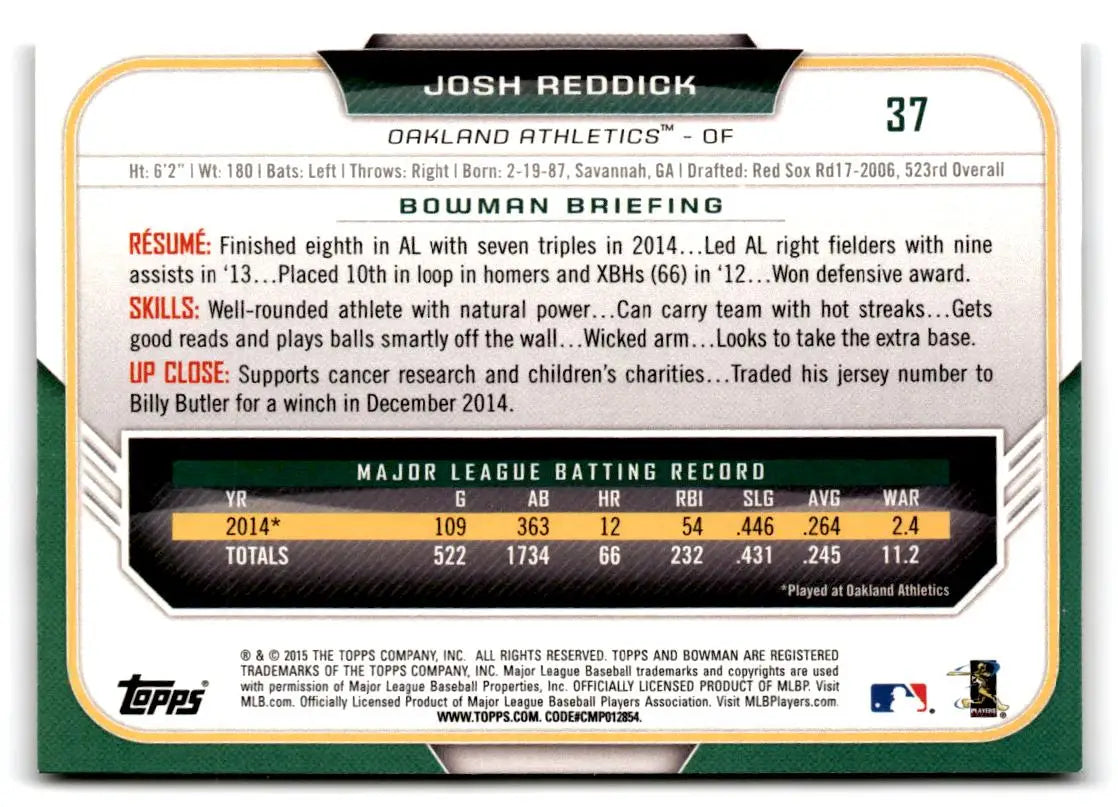 2015 Bowman #37 Josh Reddick - Baseball Card Single