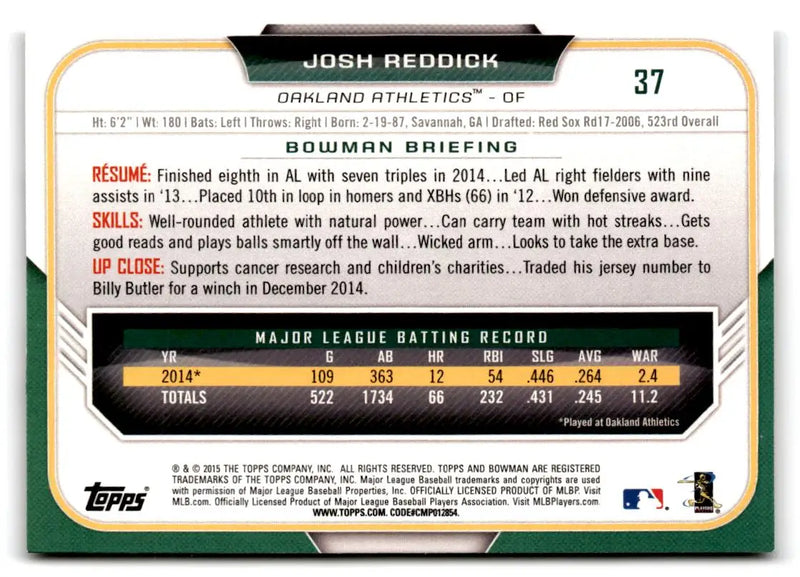 2015 Bowman #37 Josh Reddick - Baseball Card Single