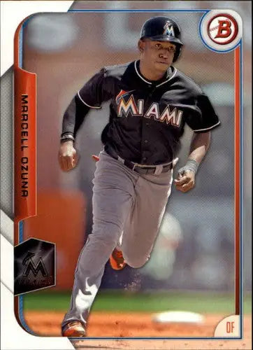 Original gloss Marcell Ozuna baseball card from 2015 Bowman #91 Marlins collection