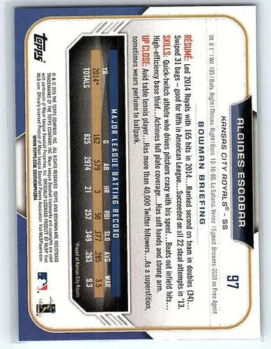 2015 Bowman #97 Alcides Escobar NM-MT Royals ID:3877 - Baseball Card Single